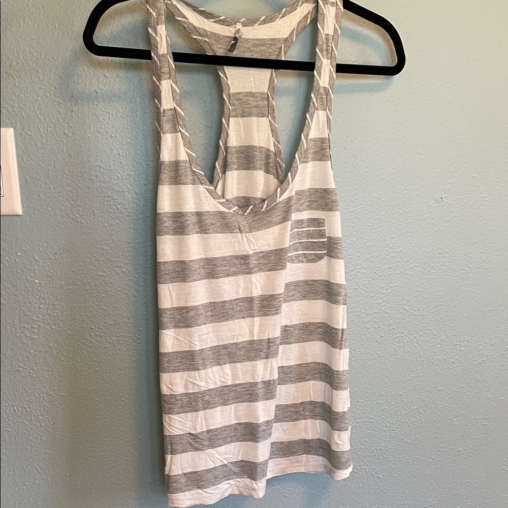 Gray and White Striped Women's Tank Top